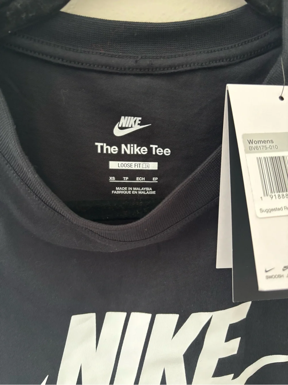 Nike Black Women’s Crop Tee with White Logo Size XS